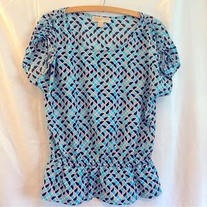 Michael Kors blue, black, and gray geometric top